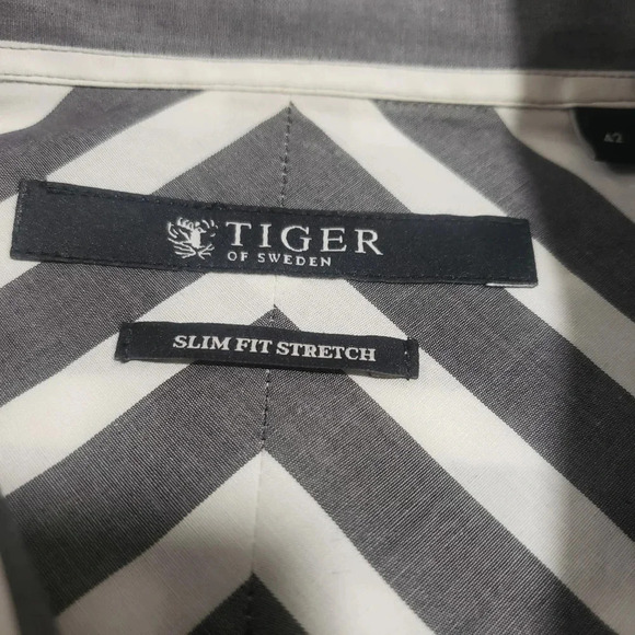 Tiger  of Sweden Gray/White Striped Mens Cotton Long Sleeved Shirt Size 42 - Picture 4 of 5